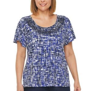 St John Sport Bead Embellished Knit Top Womens Size L Flutter Sleeve Scoop Neck